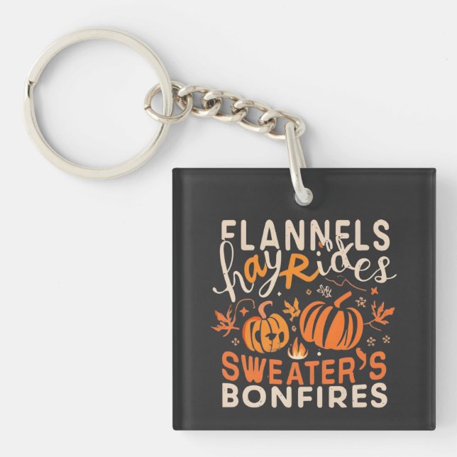 Llavero Flanels Hayrides Pumpkins Sweaters Bonfires (Frente)