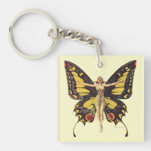 Llavero "Flapper" Art Nouveau vintage con alas de mariposa
