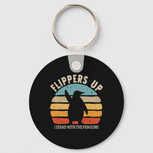 Llavero Flippers Up I Stand With Penguins Retro Sunset
