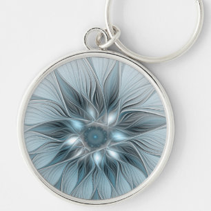 Llavero Flor abstracta alegre azul gris fractal floral