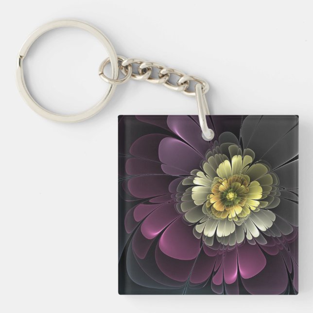 Llavero Flor abstracta moderna purpura gris khaki (Frente)