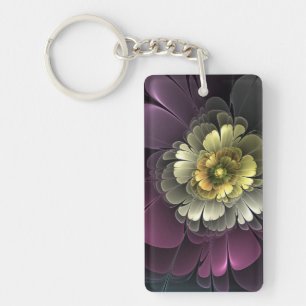 Llavero Flor abstracta moderna purpura gris khaki