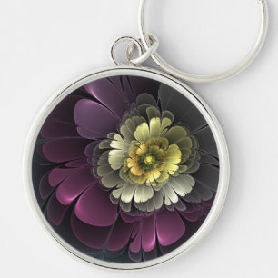 Llavero Flor abstracta moderna purpura gris khaki