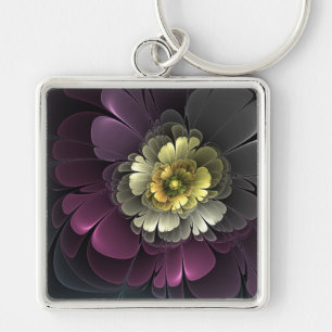 Llavero Flor abstracta moderna purpura gris khaki