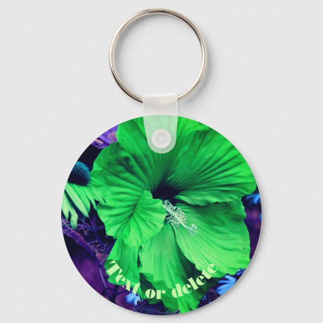 Llavero Flor abstracta verde hibiscus personalizada (Anverso)