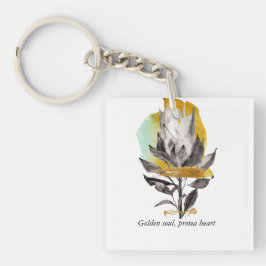 Llavero Flor acrílica de protea Keychain con oro