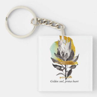 Llavero Flor acrílica de protea Keychain con oro