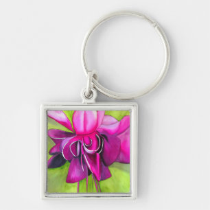 Llavero Flor acuarela de color rosa de arte pop de Fuchsia