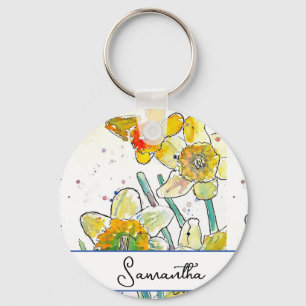 Llavero Flor Amarilla Daffodil Mujeres Nombre Anillo De Ll
