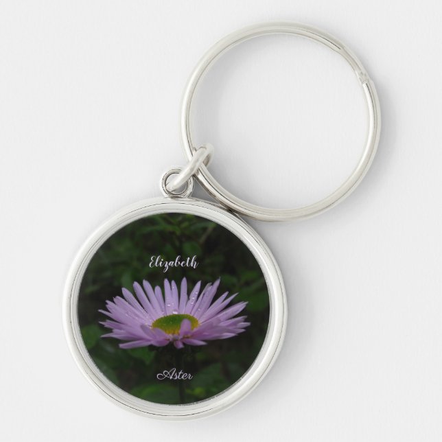 Llavero Flor aster con gota de lluvia foto personalizada (Frente)