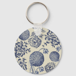 Llavero Flor azul anticuada impresa floral