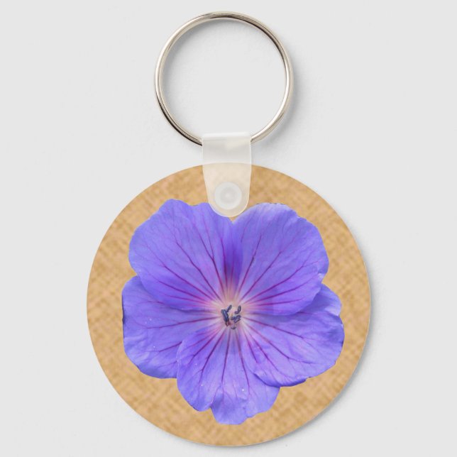 Llavero Flor azul Geranium Photo (Anverso)