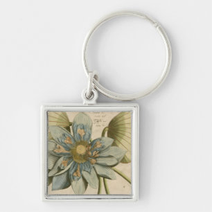 Llavero Flor azul Lotus en un fondo tan simple con escritu