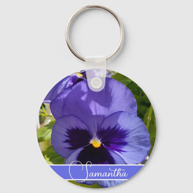 Llavero Flor azul Pansy Flor Floral mujeres nombre anillo  (Anverso)