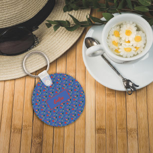 Llavero Flor azul patrón azul flores silvestres nombre Key