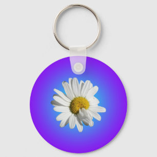 Llavero Flor blanca de margarita floral gradiente azul púr