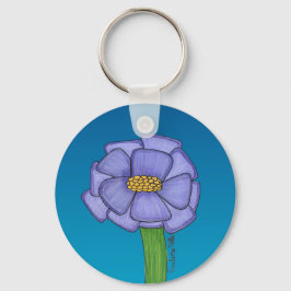 Llavero Flor Cuadrada Morada con fondo Azul