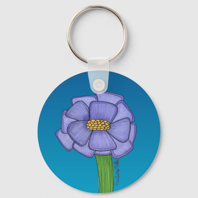 Llavero Flor Cuadrada Morada con fondo Azul (Anverso)