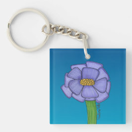 Llavero Flor Cuadrada Morada con fondo Azul
