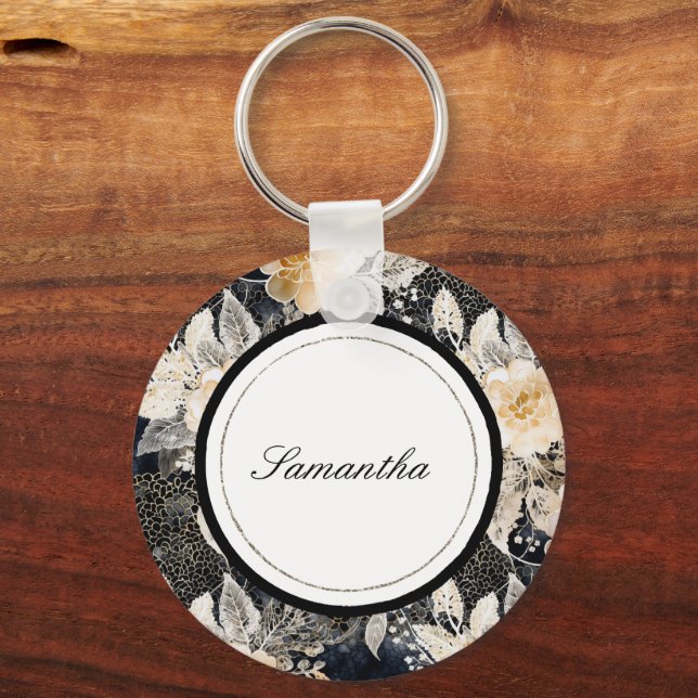 Llavero Flor de animales de leopardo negro (Anverso)