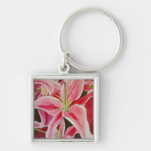 Llavero Flor de arte acuarela de lirio rosa Stargazer