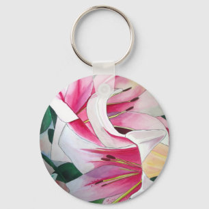 Llavero Flor de arte acuático de lirio blanco y rosa
