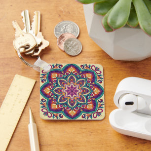 Llavero Flor de Arte Folclórico Boho