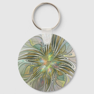 Llavero Flor De Arte Fractal Moderno Con Oro