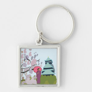Llavero Flor de Cerezo de Japón Geisha Kimono