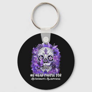 Llavero Flor De Cráneo De Azúcar Usa Alzheimer Cinta Púrpu