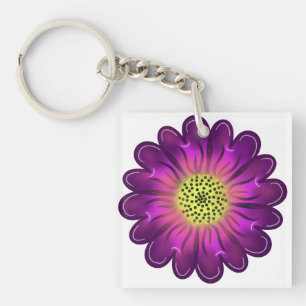 Llavero Flor de Dahlia morada y rosa neón personalizada co