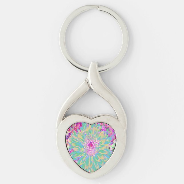 Llavero Flor de Dahlia verde y rosa caliente decorativa Ve (Anverso)