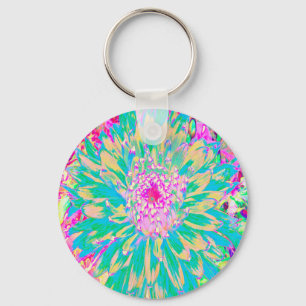 Llavero Flor de Dalia Verde Turquesa y Rosa Caliente Decor