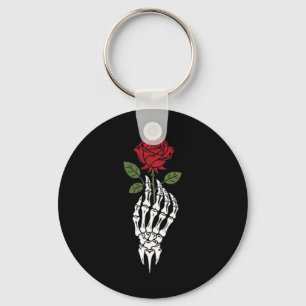 Llavero Flor De Esqueleto De Rosa Rojo De Tatuaje Estético