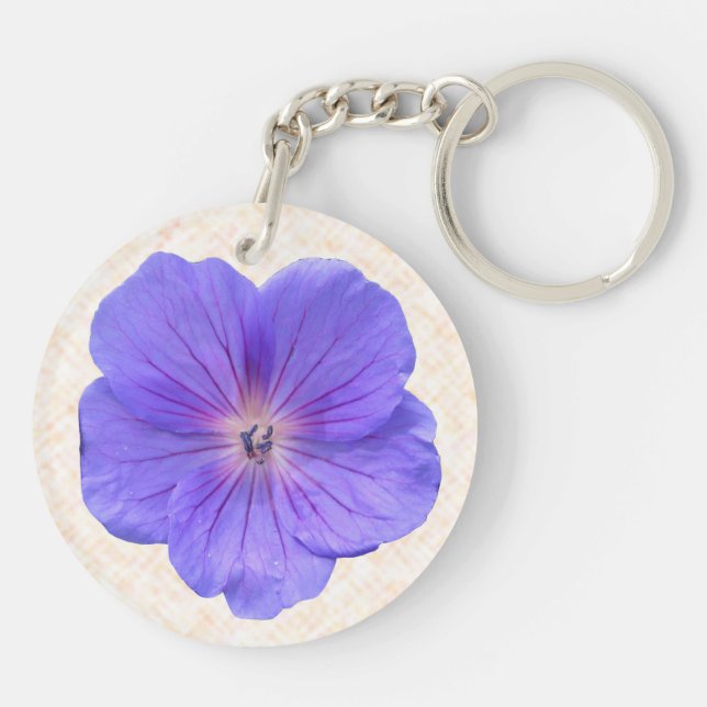 Llavero Flor de geranio azul brillante botánico (Atrás)