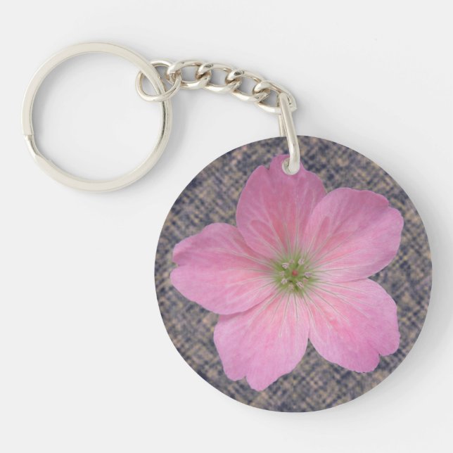 Llavero Flor de geranio rosado dulce (Frente)