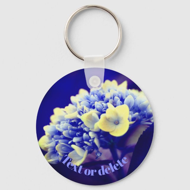 Llavero Flor de hidrangea azul vívida personalizada (Anverso)