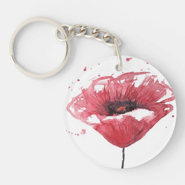 Llavero Flor de la amapola, acuarela (Frente)