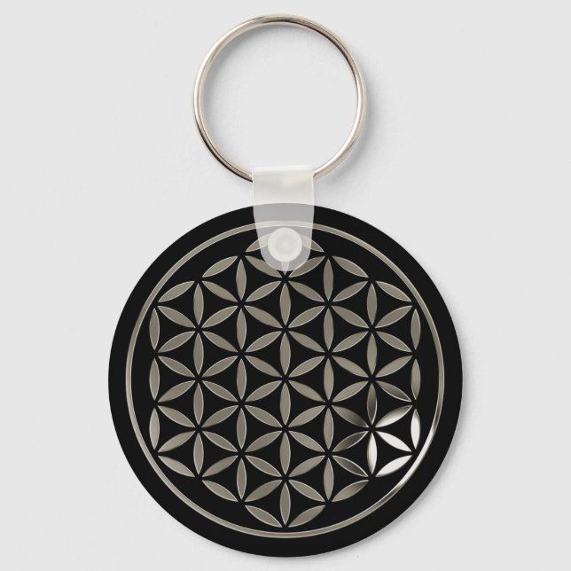 Llavero Flor de la Vida 1 - Estampado en plata | negro (Anverso)