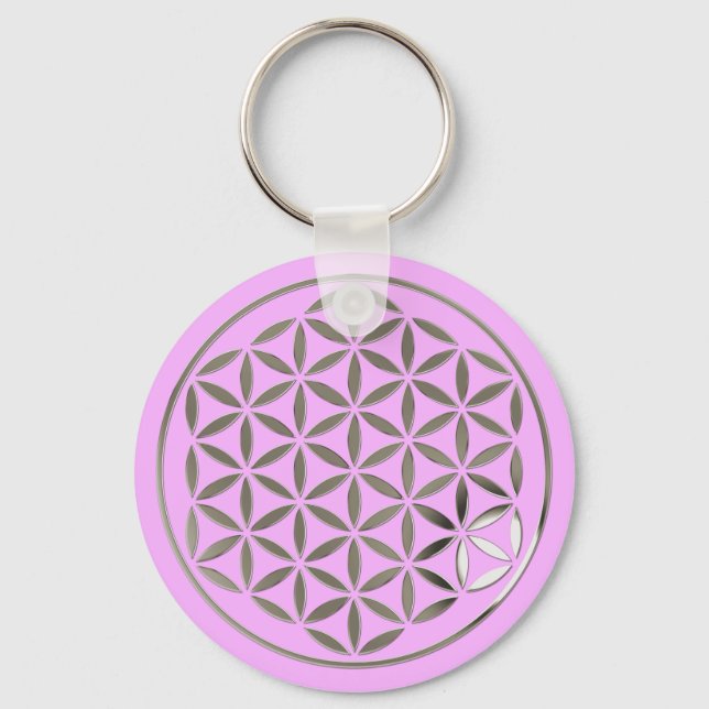 Llavero Flor de la Vida 1 - Estampado plateado | lightpink (Anverso)