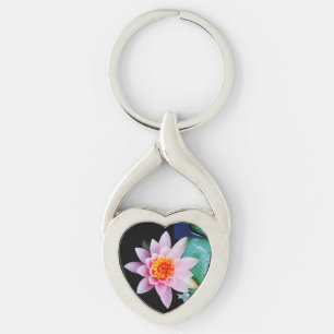 Llavero Flor de lirio de agua rosada y naranja caliente