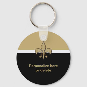 Llavero Flor de lis negra personalizada del blanco del oro