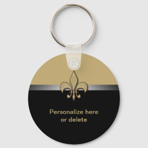 Llavero Flor de lis negra personalizada del oro