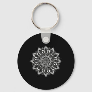 Llavero Flor de Loto Ornamentada Blanca Mandala de Yoga _1