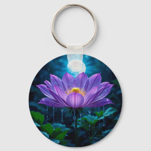 Llavero Flor de Loto Púrpura Bajo Luz de Luna