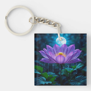 Llavero Flor de Loto Púrpura Bajo Luz de Luna