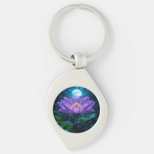 Llavero Flor de Loto Púrpura Bajo Luz de Luna