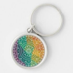 Llavero Flor de Mandala india arcoiris colorido boho