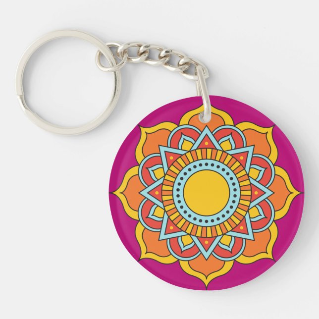 Llavero Flor de Mandala roja geométrica-54567 (Frente)