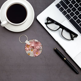 Llavero Flor de margarita rosa y blanca en 3D